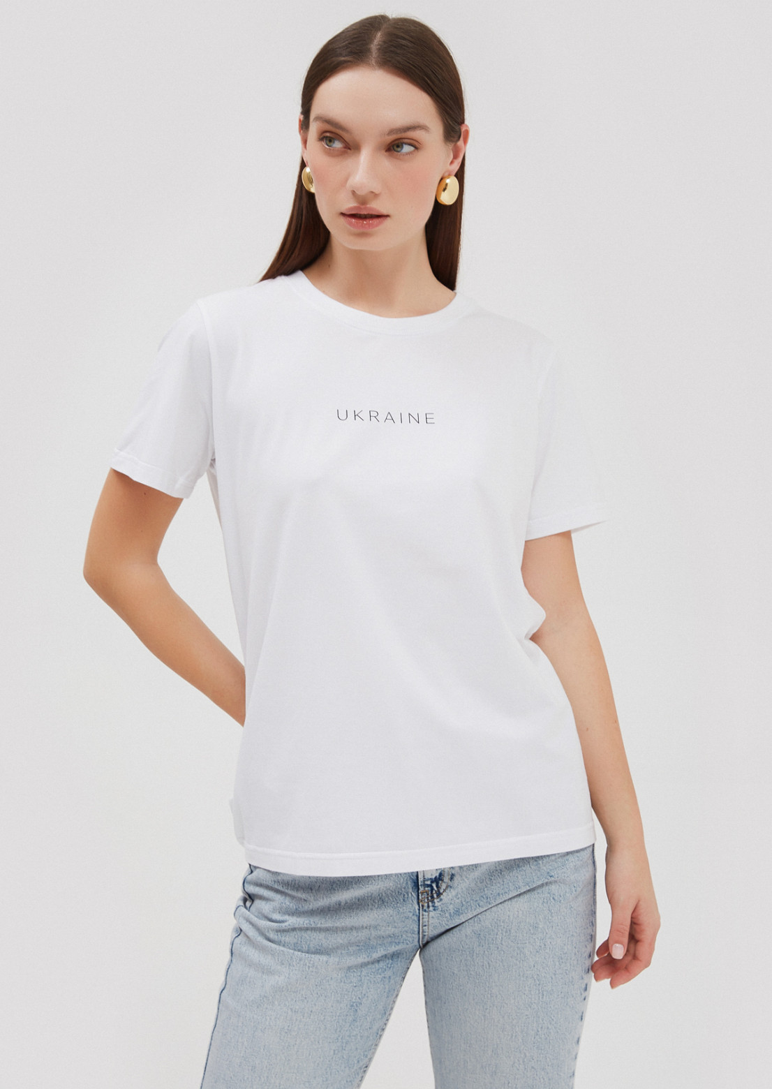 White T-shirt with print "UKRAINE"
